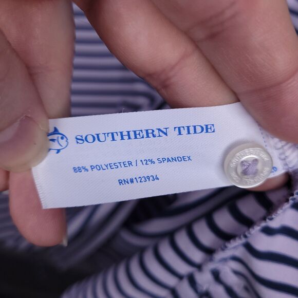 Southern Tide Polo Shirt Mens XXL Striped Pink, Navy Performance - Picture 10 of 11